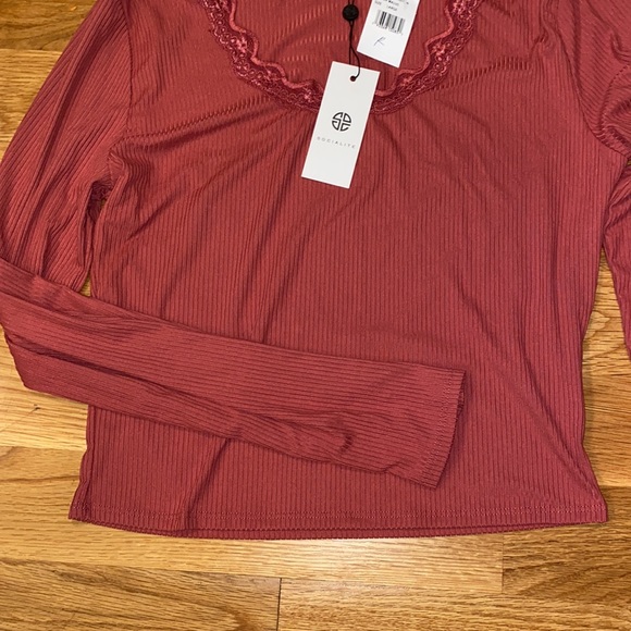 NWT Socialite Long Sleeve Scoop Neck Crop Top in Mauve - Picture 5 of 7
